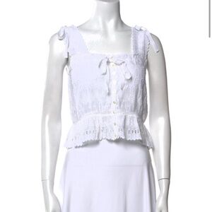 Doen White Eyelet Tie-Shoulder Tank